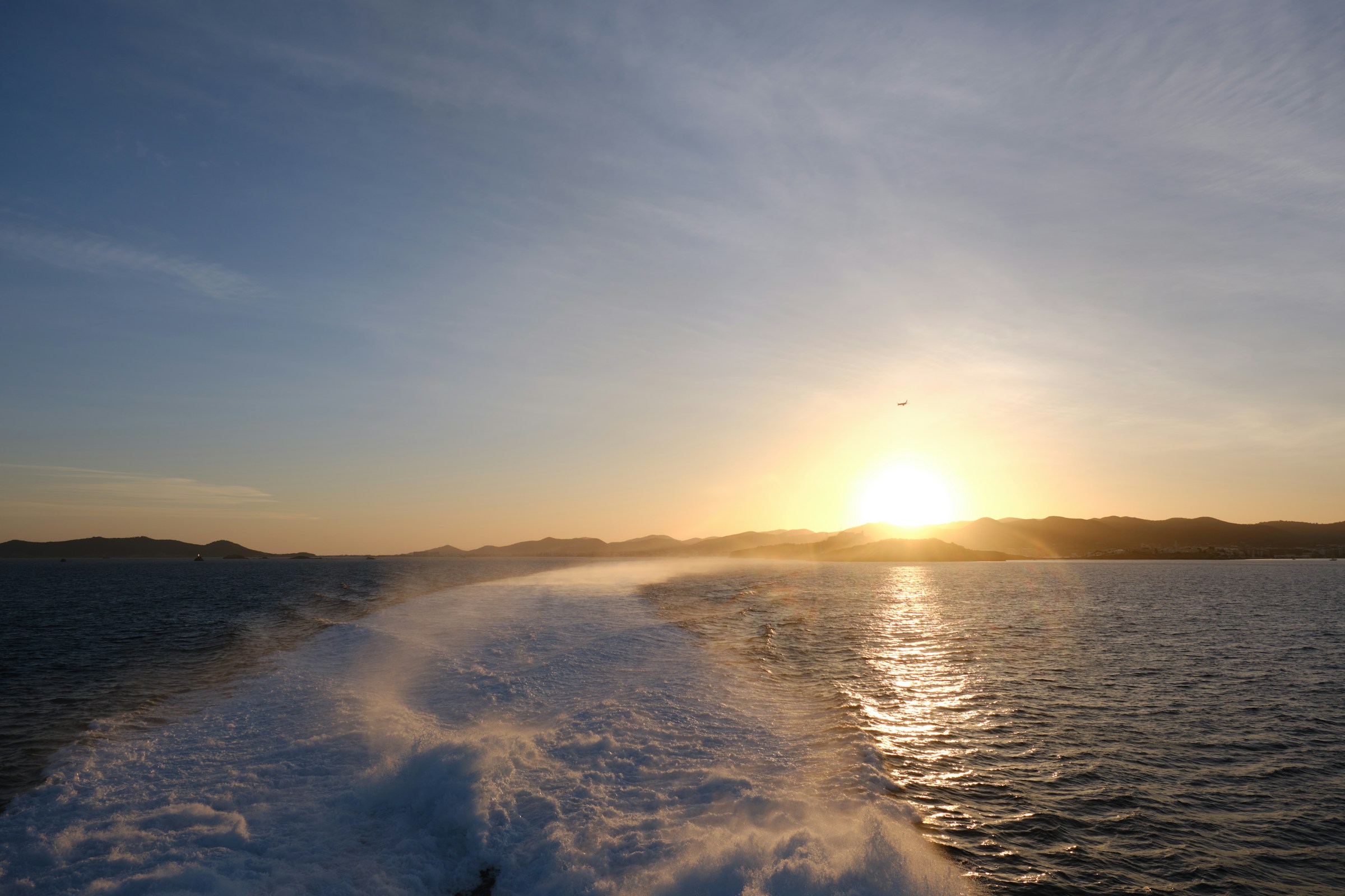 Ship's wake at golden hour